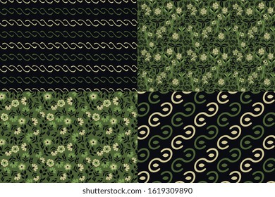 Seamless geometric and floral patterns set