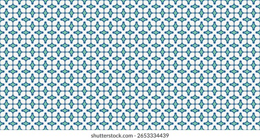 Padrão de telha floral geométrica sem costura com formas pétalas . Moderno design geométrico contemporâneo. Material arquitetônico digital e recurso de textura. Creme verde azul 042