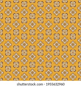Seamless geometric flower pattern ethnic style on yellow. Motifs for textile, fabric, wallpaper, background print