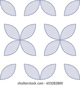 Seamless geometric flower pattern of petals with fish scale trellis inside. Decorative floral background. Vector illustration.
