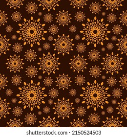 Seamless geometric flowers pattern. Brown stylish graphic design. Tileable vintage ornament.
