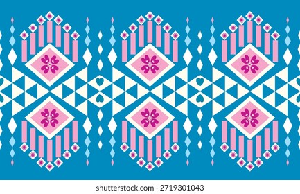 Patrón popular geométrico sin costuras con diamantes florales y motivos pastel, inspirado en el diseño textil tribal y escandinavo, perfecto para el Fondo de pantalla, la tela y los fondos decorativos modernos.
