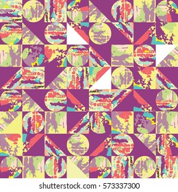 seamless geometric full color abstract pattern, square, circle and triangle