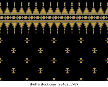 Seamless geometric in gold color on black background. Ethnic, native ornament art style.