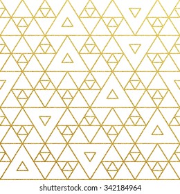 Seamless geometric gold glittering seamless pattern on white background. 