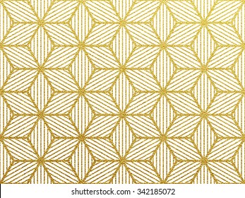 Seamless geometric gold glittering seamless pattern on white background.