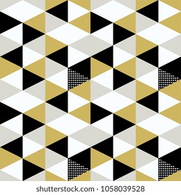 Triángulo dorado geométrico sin inconvenientes. Negro, blanco y amarillo dorado. Moda geométrica a la moda.