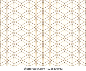Seamless geometric golden lines pattern. Modern design background with rhombus. Golden texture.
