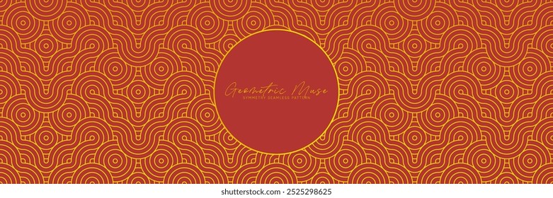 Padrão chinês vermelho-dourado geométrico sem costura. Papel de parede decorativo com motivos orientais abstratos. Fundo Premium para projetos de Ano Novo Lunar.