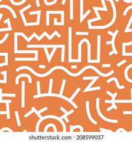 Seamless Geometric Graphic Pattern of Arbitrary Shapes / Vector illustration of different graphic figures on orange background, Good for website backgrounds, wrapping paper or textile