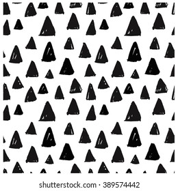 Nahtlose geometrische Grafik Dreieck handgezeichnet Tinte mit Pinselhintergrund Muster in Vektorgrafik. Trendy hipster Style. Monochrome Muster.