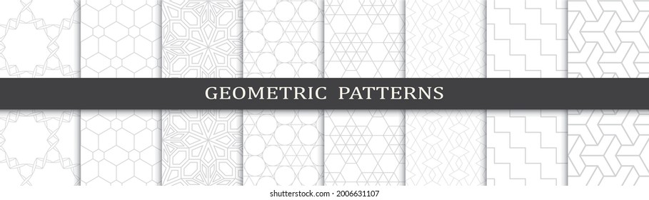 Seamless geometric gray lines pattern set