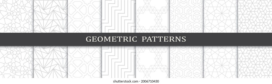 Seamless geometric gray lines pattern set