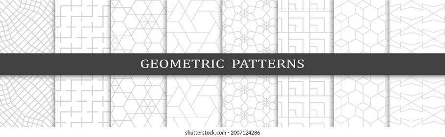Seamless geometric gray lines pattern set
