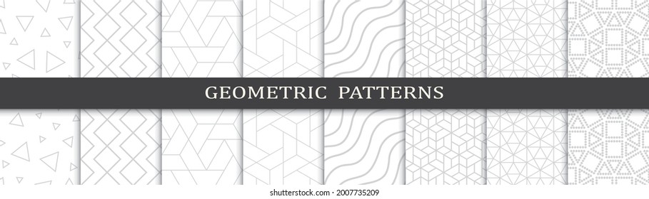 Seamless geometric gray lines pattern set