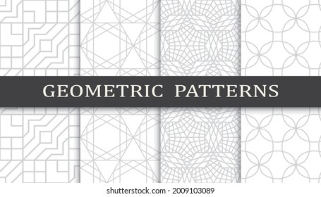Seamless geometric gray lines pattern set