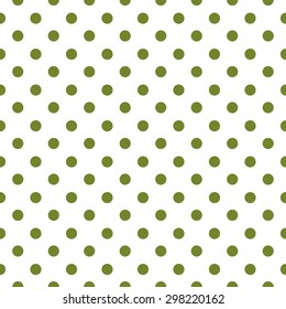 Seamless geometric green polka dot pattern on white background. Vector illustration.