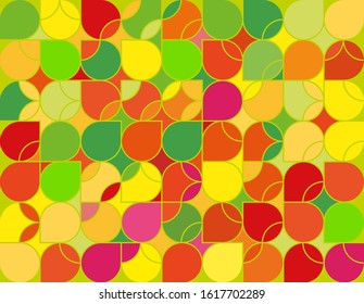 Seamless geometric green and yellow pattern. Camouflage tiles with rounded lines. Colorful summer background for print or web design.