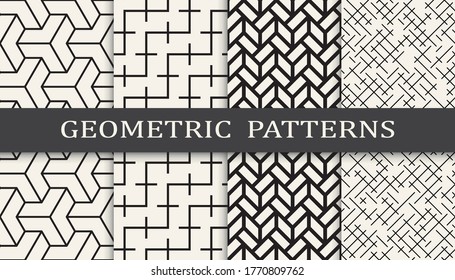 Seamless geometric grid pattern print set. Fashion background pattern design. Vector illustration.