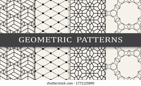 Seamless geometric grid pattern print set. Fashion background pattern design. Vector illustration.