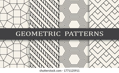 Seamless geometric grid pattern print set. Fashion background pattern design. Vector illustration.