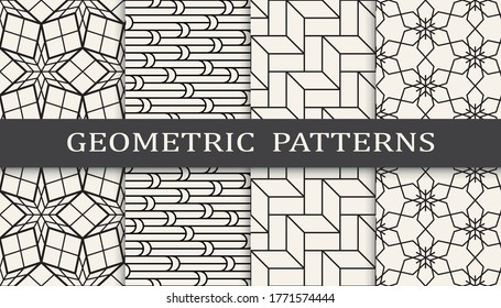 Seamless geometric grid pattern print set. Fashion background pattern design. Vector illustration.