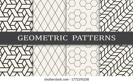 Seamless geometric grid pattern print set. Fashion background pattern design. Vector illustration.