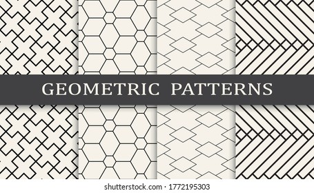 Seamless geometric grid pattern print set. Fashion background pattern design. Vector illustration.