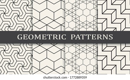 Seamless geometric grid pattern print set. Fashion background pattern design. Vector illustration.