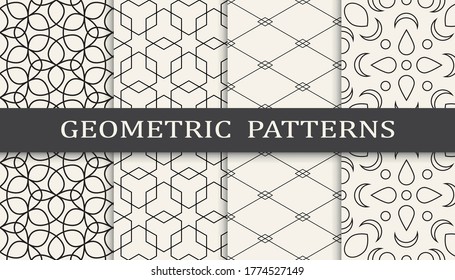 Seamless geometric grid pattern print set. Fashion background pattern design. Vector illustration.