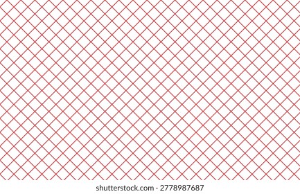 Seamless geometric grid pattern with red diagonal lattice lines on white background, abstract texture, minimalist wallpaper, repeating mesh design, modern textile backdrop.