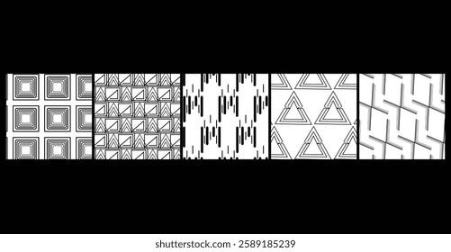  Seamless geometric grid patterns with thin-line details in monochrome and pastel tones, ideal for corporate identity, packaging, tech branding , futuristic seamless geometric  versatile bundle