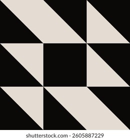 Seamless geometric half square triangle pattern in black and white. Graphical illustration for a unique wall decor, textiles and interior design.
