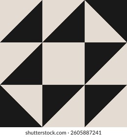 Seamless geometric half square triangle pattern in black and white. Graphical illustration for a unique wall decor, textiles and interior design.