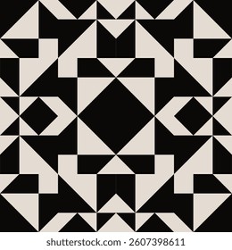 Seamless geometric half square triangle pattern in black and white. Graphical illustration for a unique wall decor, textiles and interior design.	
