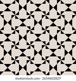 Padrão de semitriângulo quadrado geométrico contínuo em preto e branco. Ilustração gráfica para uma decoração de parede única, têxteis e design de interiores.	
