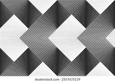 Seamless Geometric Halftone Pattern with Intersecting Diamonds and Grids in Monochrome Design