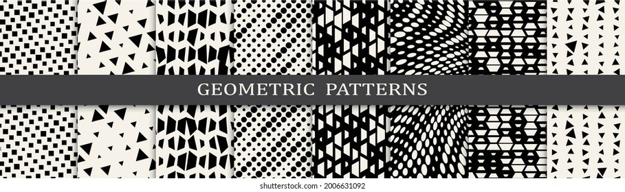 Seamless geometric halftone patterns set.