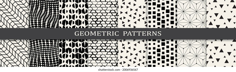 Seamless geometric halftone patterns set.
