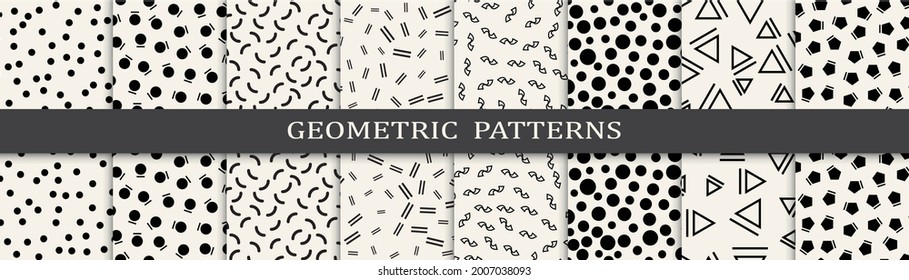 Seamless geometric halftone patterns set.