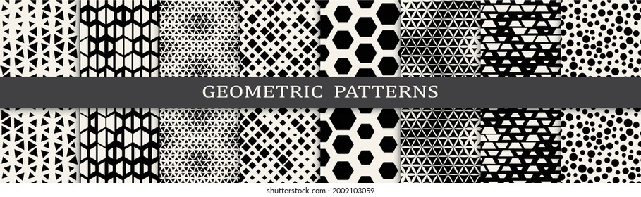 Seamless geometric halftone patterns set.