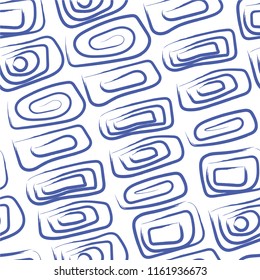 Seamless geometric hand draw pattern. The texture of the blue squares. Brushwork. 