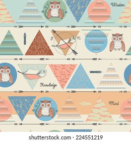 Seamless geometric hand drawn background with birds vector