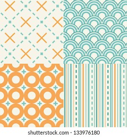 Seamless geometric hand drawn retro dots and lines elements background pattern series in vector. Abstract shapes.