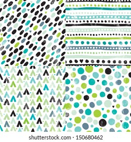 Seamless Geometric Hand Drawn Retro Dots And Aztec Elements Background Pattern Series In Vector