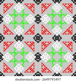Seamless geometric heart pattern with colorful decorative shapes for modern fabric and wallpaper design