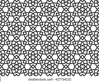 Seamless Geometric Hexa Floral Pattern | Vector | Black & White