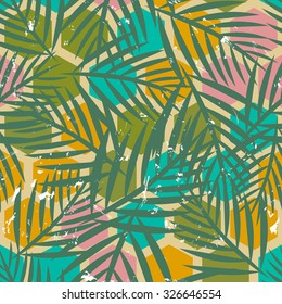 Seamless geometric hexagon color pattern with palm leaves