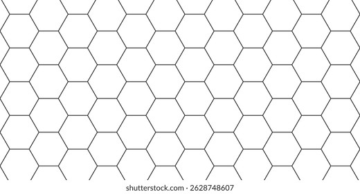 Seamless geometric hexagon pattern in black and white. Minimalistic honeycomb grid design, perfect for backgrounds, textures, wallpapers, and modern layouts.