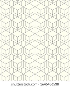 Seamless geometric hexagonal pattern on light yellow background. Repeat linear texture design.